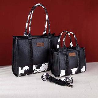 Wrangler Black Cow Print Concealed Carry 3-Piece Tote, Crossbody, and Wallet Set
