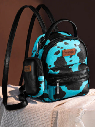 Turquoise Wrangler Cow Print Mini Backpack With Coin Pouch