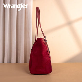 Side view of a red Wrangler Vintage Floral Printed Large Tote with a subtle floral pattern.