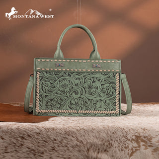 Montana West Tooled Collection Tote/Crossbody - Green