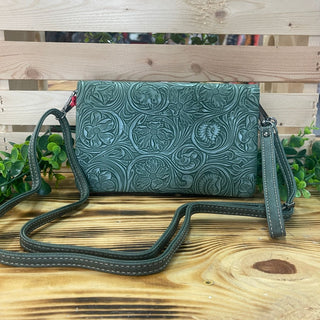 American Bling Floral Sage Tooled Clutch