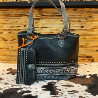 Black Bandana Western Tote – Concho Paisley Handbag