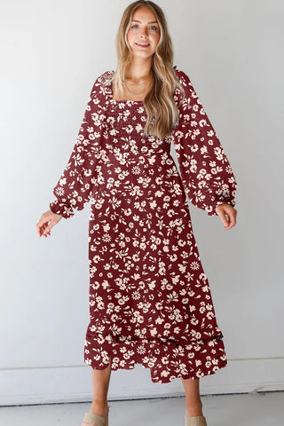 Burgundy Blooms Maxi Dress