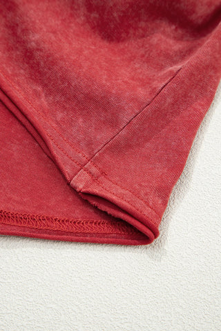 Close-up of the Canyon Sunset Tank, showing the distressed red fabric and stitching details.