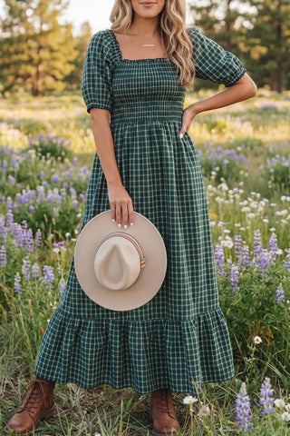 Evergreen Plaid Maxi Dress