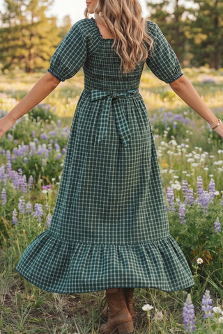 Evergreen Plaid Maxi Dress