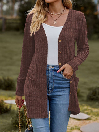 Front of the Brown Homestead Ribbed Cardigan