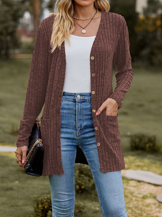 Brown Homestead Ribbed Cardigan opened in the front