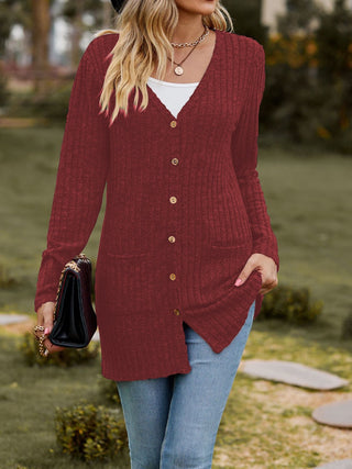 Buttoned up Red Homestead Ribbed Cardigan