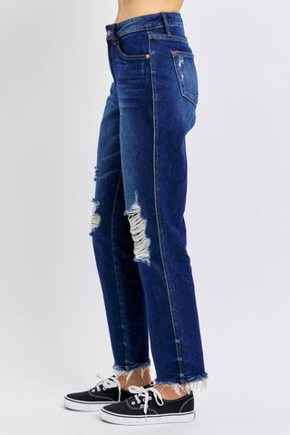 Judy Blue High Waist Rigid Magic Straight Fit Dark Wash Jeans Side