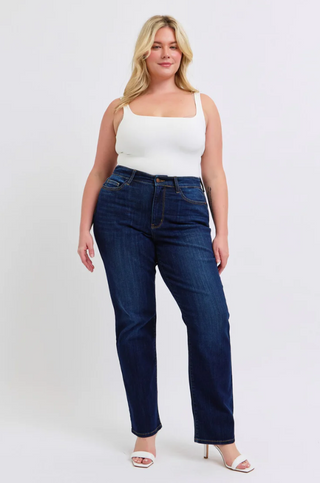 Front of Plus size Judy Blue High Waist Straight Western Jeans