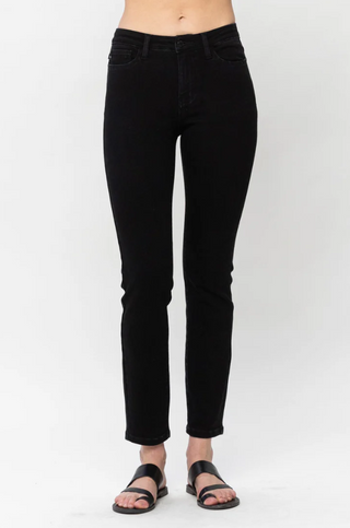 Judy Blue Mid Rise Black Skinny Fit Jeans Front