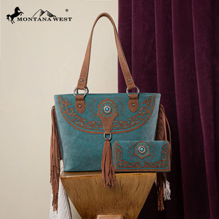 Montana West Fringe Tote with Wallet Set