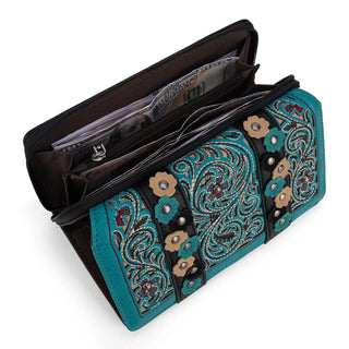 Turquoise Montana West Embroidered Tote and Wallet Set