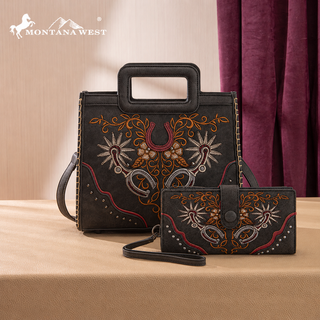 Montana West Black Western Embroidered Crossbody and Wallet Set
