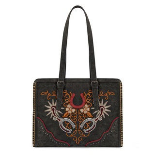 Montana West Black Western Embroidered Tote and Wallet Set
