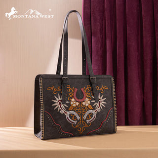 Montana West Black Western Embroidered Tote and Wallet Set