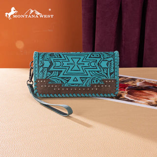 Montana West Tooled Aztec Turquoise Crossbody and Wallet Set