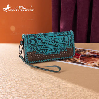 Montana West Tooled Aztec Turquoise Crossbody and Wallet Set