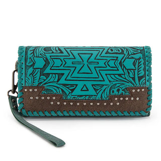 Montana West Tooled Aztec Turquoise Crossbody and Wallet Set