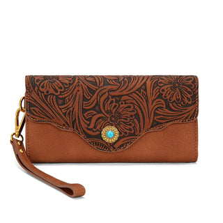 Montana West Brown Western Tooled Floral Satchel and Wallet Set