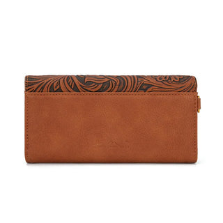 Montana West Brown Western Tooled Floral Satchel and Wallet Set