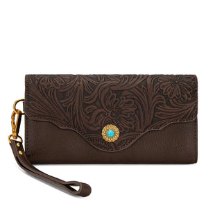 Montana West Coffee Western Tooled Floral Satchel and Wallet Set