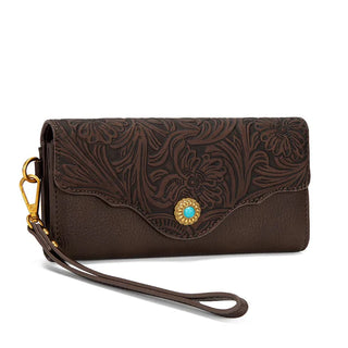Montana West Coffee Western Tooled Floral Satchel and Wallet Set