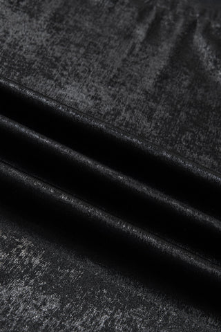 Close-up of the Midnight Shimmer Top fabric, showing its dark, textured shimmer and elegant drape.