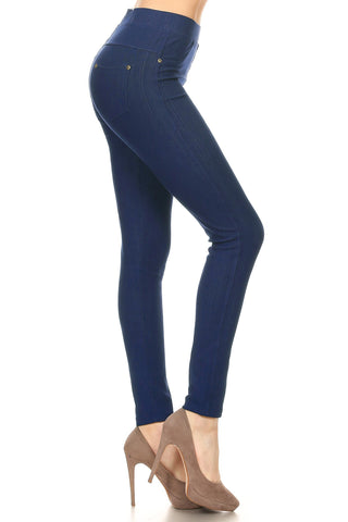 A side-view of Midnight Ranch Denim Jeggings.