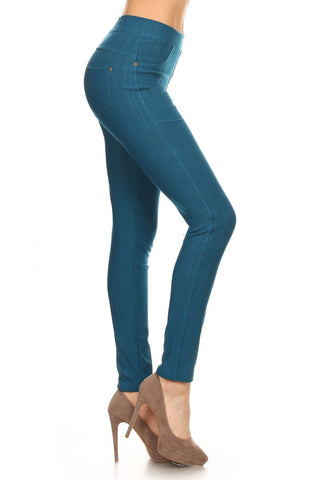 A Side-view of Midnight Ranch Teal Jeggings