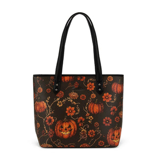 Montana West Pumpkin Floral Halloween Tote & Wallet Set, a dark brown tote with orange pumpkins and flowers.