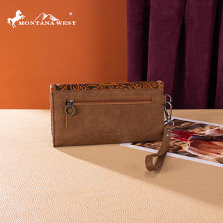 Montana West Tooled Aztec Brown Crossbody and Wallet Set