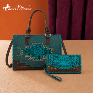 Montana West Tooled Aztec Turquoise Crossbody and Wallet Set