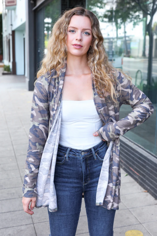 Outlaw Trails Camo Cardigan Open in the font