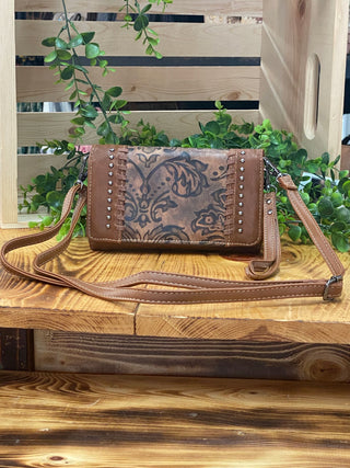 Prairie Bloom Tooled Phone Wallet Crossbody