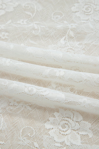 Close-up of the white Prairie Lace Mesh Top, showing the delicate floral lace pattern and sheer fabric.