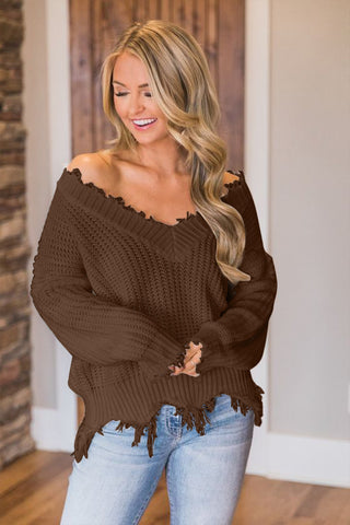 Blonde women in Rodeo Nights Frayed V-Neck