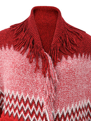 Fringes on the collar of the Rustic Range Fringe Cardigan