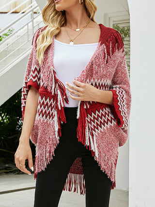 A zoomed in look at the Rustic Range Fringe Cardigan