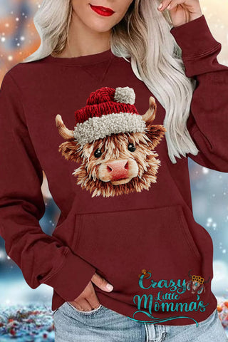 Santa Highland Cow Pocket Sweatshirt