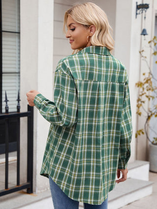 Back of Southern Pines Plaid Shirt in Green