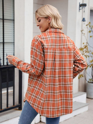 Back of Orange Southern Pines Plaid Shirt