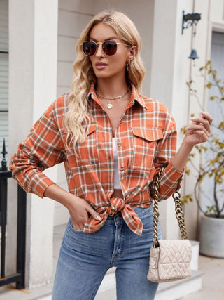 Orange Southern Pines Plaid Shirt Tie in Front