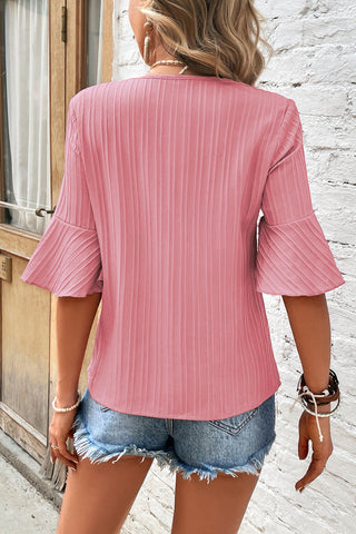 Back of the Sunrise Blush V-Neck Top