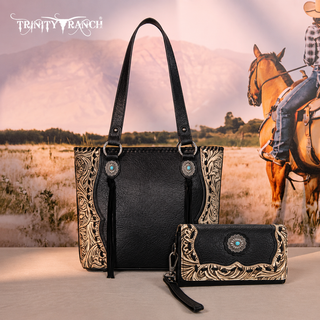 Trinity Ranch Black Concho Tote and Wallet Set