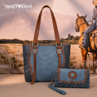 Trinity Ranch Blue Concho Tote and Wallet Set