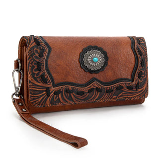 Trinity Ranch Brown Concho Tote and Wallet Set