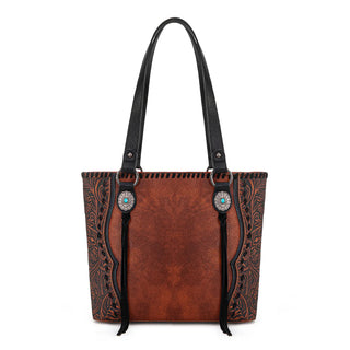 Trinity Ranch Brown Concho Tote and Wallet Set