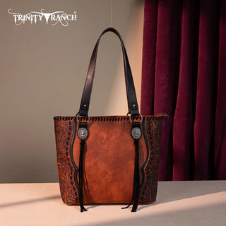 Trinity Ranch Brown Concho Tote and Wallet Set